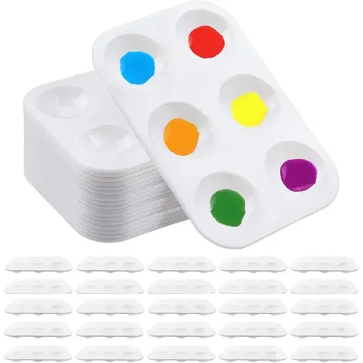 Six Compartment White Plastic Paint Palette, Rectangular