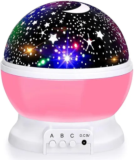 Babies Night Light Moon Star Projector - USB Cable 360 Degree Rotation Romantic Night Lighting LED Night Light for Decoration (Pink)