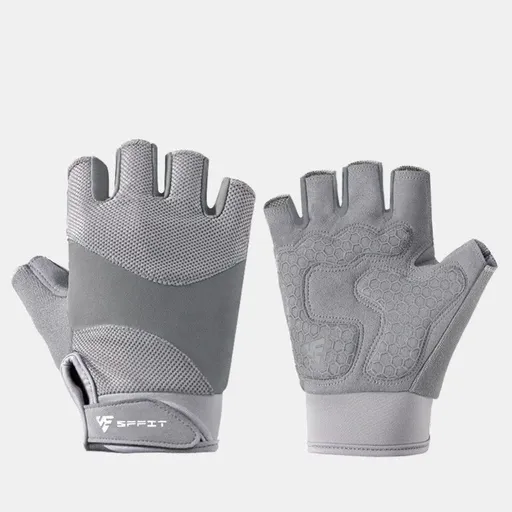 Gray - Size S - Silicone Anti-Slip Half-Finger Workout Gloves, Breathable Shock-Absorbing Gym Gloves for Cycling, One Pair, Unisex