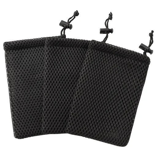Storage Pouch String Bags for Mini Stuff MP3 Charger Earphone Key, 3pcs Travel Kit Organizer for Lipstick Cosmetic Jewelry, Black