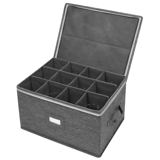 Storage Cases, Wine Glass Storage Box Containers for Glassware or Crystal, Holds 12 Wine Glasses, Hard Top and Sides (Grey)