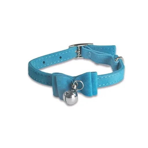 1× Adjustable Suede Cat Collar with Bow Bell Pink Blue Black Red - Blue
