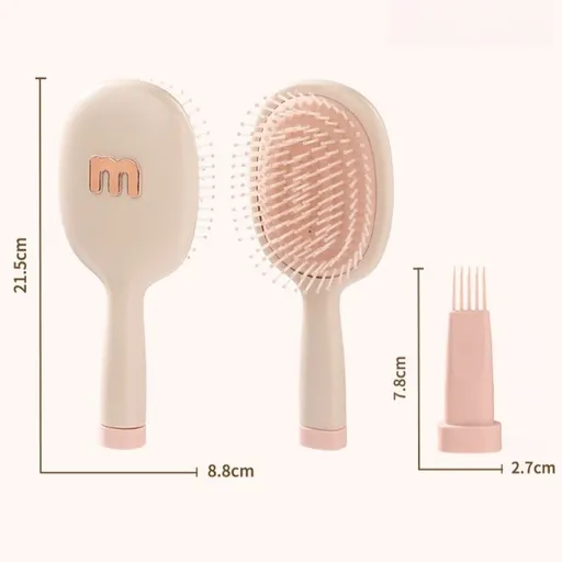 Air Cushion Massage Comb, Anti-Static Paddle Hair Brush with Cleaning Tool—Pink
