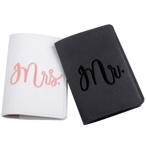 Mr and mrs passport covers and luggage tags gift set，Honeymoon embroidery Travel Luggage Tags Passport Cover for Wedding Bridal