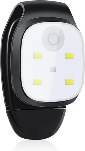 Clip-on outdoor running light, LED flashlight, USB rechargeable, reflective plastic safety light, accessory for running/training/racing.