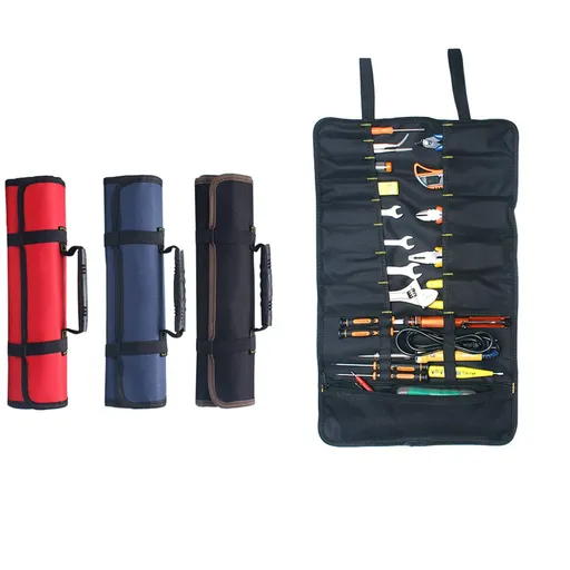 3PCS Wrench Roll Up Tool Roll Pouch Bag with 22 Pockets, Big Tote Carrier Organizer Easy Storage Roll Up Tool Set Bag