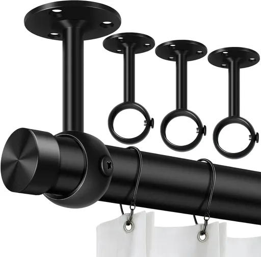 Ceiling Mount Curtain Rod Brackets Heavy Duty Stainless Steel 1.25 Inch Black 4 Pack