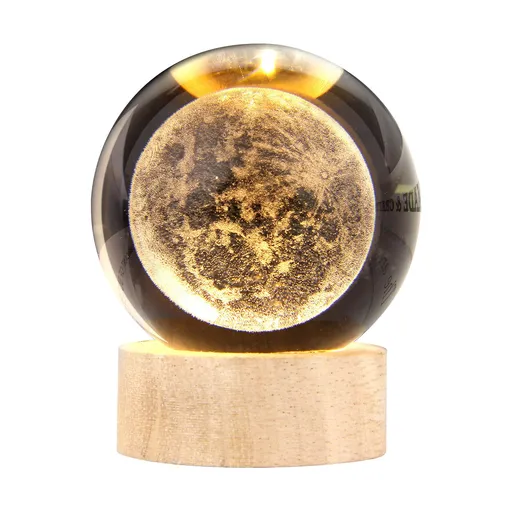 3D Crystal Ball with Warm Light Wooden Base Small Night Light Desktop Decoration Ornaments Holiday Gift USB Plug and Play