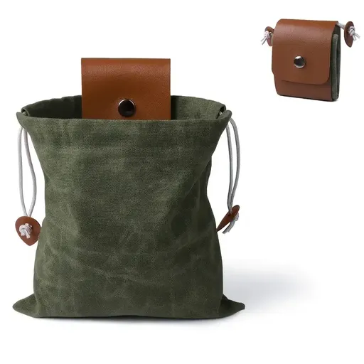 Canvas Foraging Bag Outdoor Fruit Picking Pouch Waist Pack Bushcraft Tool Bag PU Leather Lightweight Foldable Organizer/green