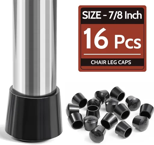 Chair Leg Caps, Non-Slip Rubber Leg Tips 7/8'' Inner Diameter Chair Leg Floor Protectors Covers Round Black, 16 Pack
