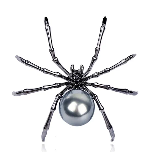 Pearl Body and Micro Pave Spider Brooches Pins Silver Tone Goth Accessories Pins for Backpacks Aesthetic Brooch