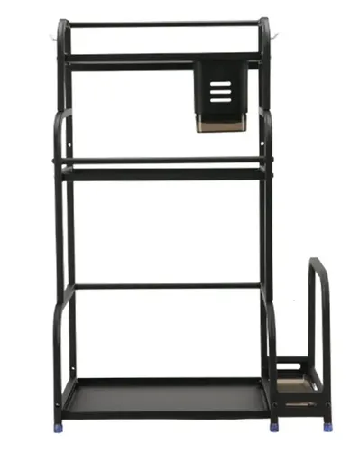 3-Tier Black Stainless Steel Kitchen Spice Rack Organiser with Adjustable Storage