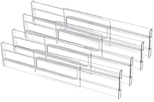 Drawer divider - 4 pieces - Drawer divider - Drawer organizer - Tools - Adjustable/extendable (27.5-52 cm) - For Clothes/Kitchen/Bathroom/Wardrobe - Transparent - Plastic