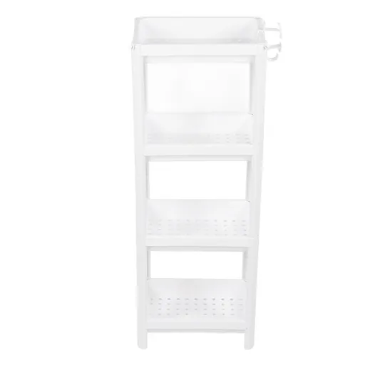 Bathroom Tower Shelf Plastic Freestanding Storage Rack Organizer Multifunctional Shelving Unit for Living Room Bedroom Kitchen White 4 Layers