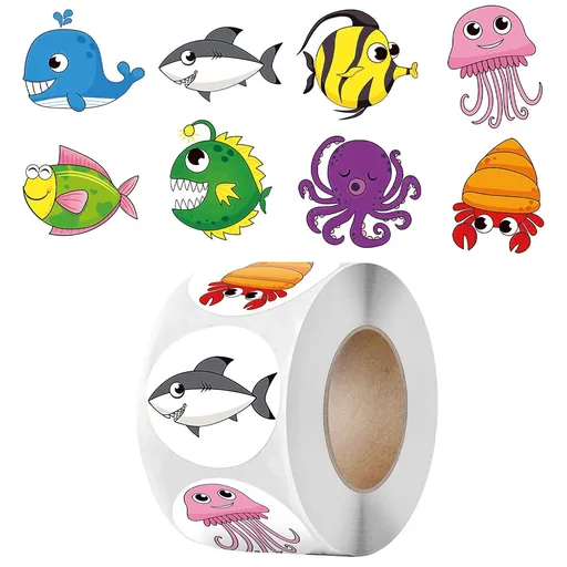 1000Pcs Round Marine Animals for Kids Teacher Reward Stickers School Supplies, Ocean Animals Incentive Roll Sticker Potty