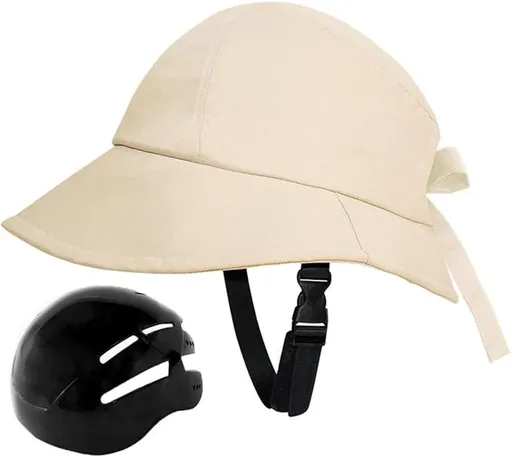 Womens Cycling Sun Cap with Adjustable Chin Strap and UV Protection, Comfortable Helmet Liner Hat for School and Daily Riding, Beige, 60 cm