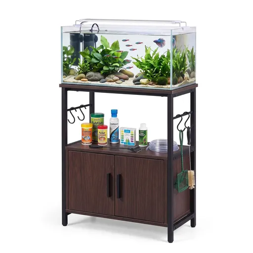 Aquarium Stand 20 Gallon 3-Tier Storage Structure Walnut