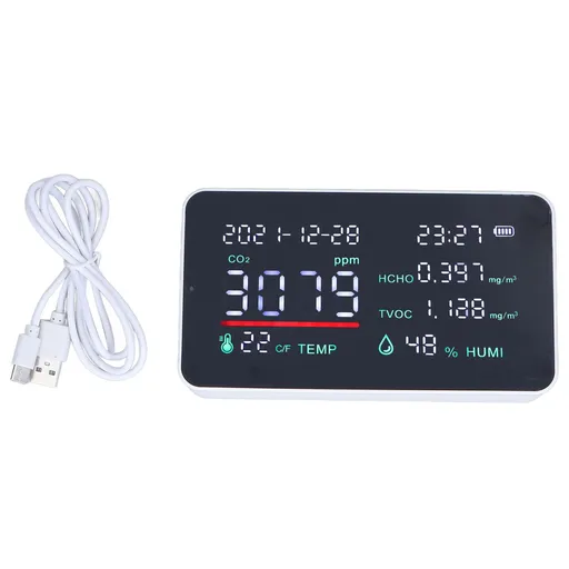 Air Quality Monitor Semiconductor USB Charging Indoor Temperature Humidity Carbon Dioxide DetectorWhite