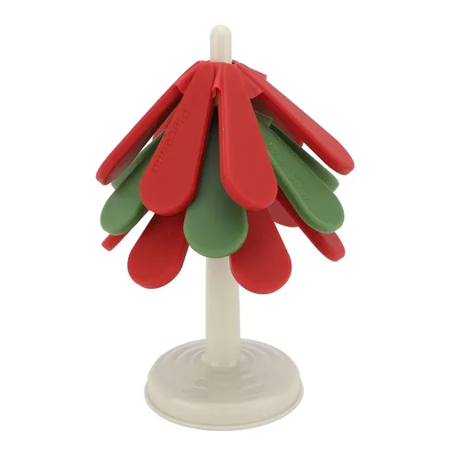 Tree Shape Trivet Set Silicone Anti Scald Foldable Insulated Coasters Cup Mats for Hot Dishes Tabletop Decoration Red and Green Round Base