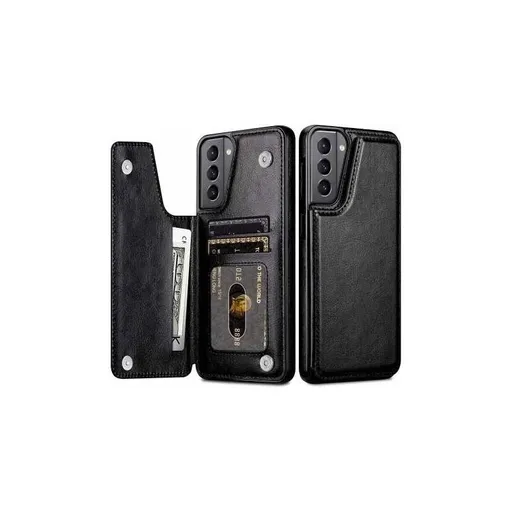 Flip Case Shockproof Card Holder 3-Compartment Black for Samsung Galaxy S22