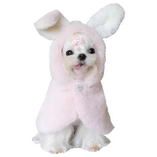 Warm Plush Poncho for Small Breeds Dogs and Cats, Dog Bunny Costumes, Teacup Puppy Clothes for Chihuahua Yorkie Pink