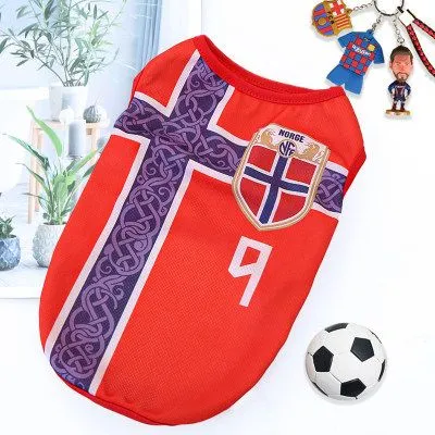 Dog Cat Summer Soccer Jersey Vest Red Size 9 Norway XL (Chest 50CM, approx. 11-15 lbs pet)