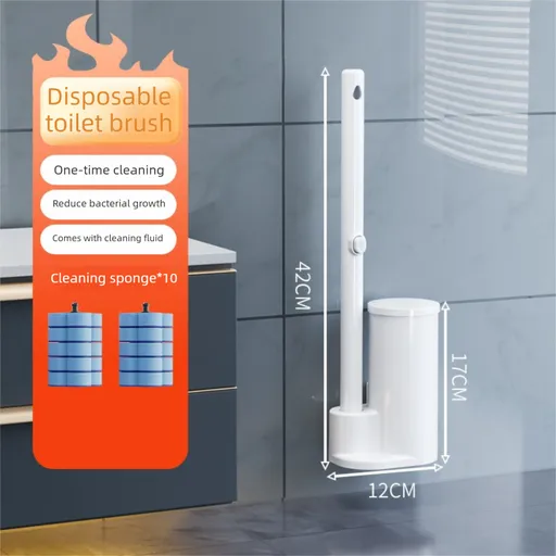 White Disposable Toilet Brush Set with Built-in Cleaner – Wall-Mountable, No-Drill Bathroom Cleaning Kit with Replaceable Heads(10 ocean-cleaning cotton pads)