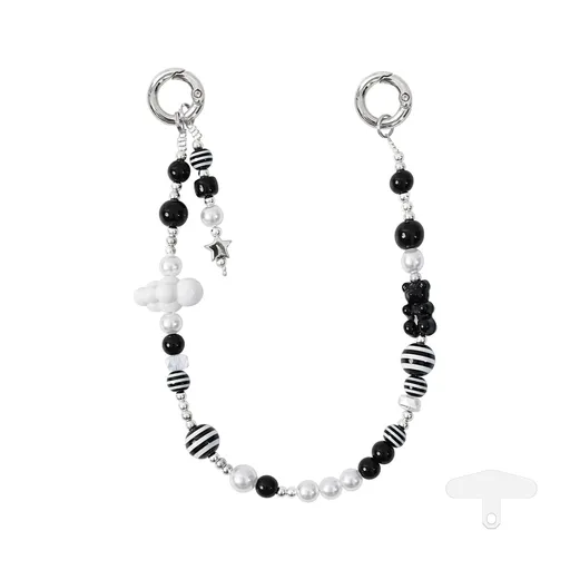 YKA-14 Trendy Double-Clasp Beaded Phone Wrist Strap - Colorful Acrylic & Metal Anti-Loss Lanyard with Spacer Gift