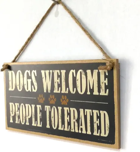 Dogs Welcome People Tolerated Wood Sign Farm Decorative Plaque Hanging Board A nice and vintage decoration for home