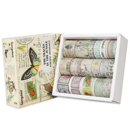 TOP! Vintage Tapes Set, 20 Rolls Craft Tape Floral Butterfly Botanical Masking Roll Writable Decorative