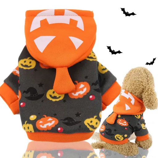 Pumpkin Cat Costume Hooded Pet Clothes Shine Grey Bottom-Hooded Pumpkin Transformation XS bust 30cm back length 20cm