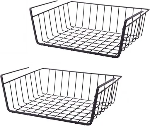 Set of 2 removable metal hanging baskets - organizer - closet hanging basket - suitable for desks, kitchens, refrigerators, bathrooms, cabinets, cupboards - storage - black