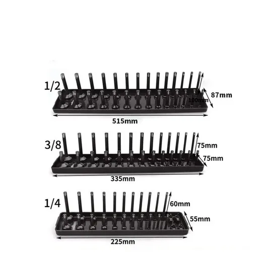 3Pcs Metric Socket Tray Rack Holder Shelf Garage Organizer 1/4"/3/8"/1/2"