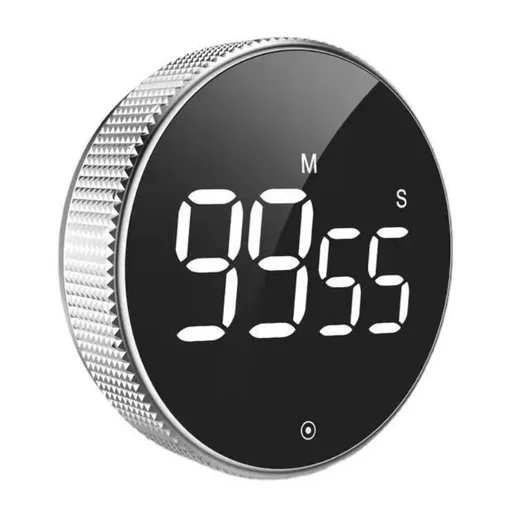 Rotating Magnetic Digital Timer, LCD Display Kitchen Timer with 3 Volume Levels, for Cooking, Studying, and Office Use—Silver