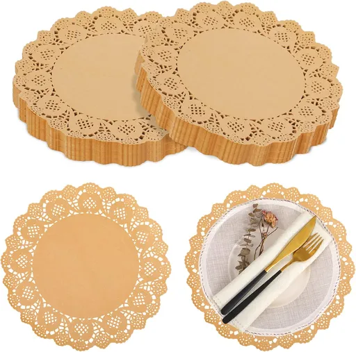 600 Pcs Round Kraft Paper Doilies, 12 Inch Disposable Lace Placemats, Rustic Scallop Doily Table Pads for Wedding, Birthday Party, Food, Cakes, Oil-Proof, Reusable Tableware Decor(Brown) Brown -