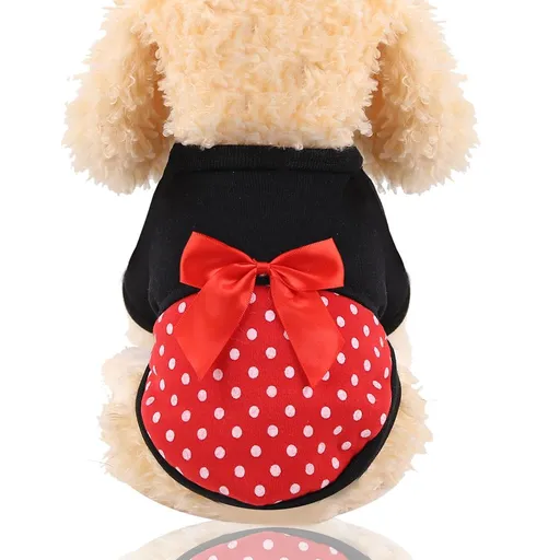 Shine Pet Costume Hooded Cartoon Dog Cat Clothes Red Dot Bow (Nini) XL bust 50 back length 40cm