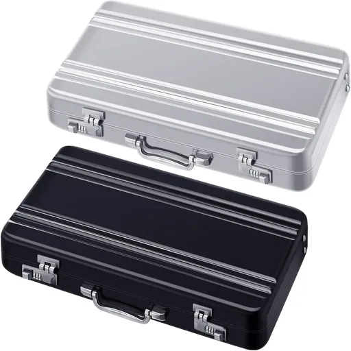 2 Pcs Business Card Holder Suitcase Aluminum Business Card Case with Waterproof Pocket Credit Holder for Men Organizer ID Aluminum Briefcase Gift for Woman(Black, White)