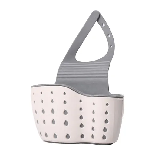 1 Piece Kitchen Sink Caddy Sponge Holder, Silicone Soap Holder with Adjustable Hanging Strap and Drain Holes, White, 13 x 22 cm