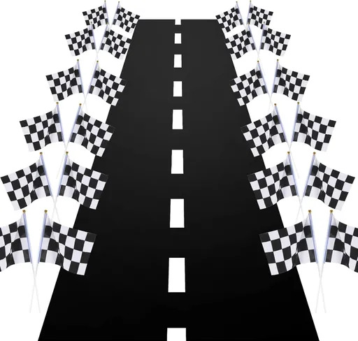 Race Car Party Decorations Racetrack Floor Runner 13 ft Road Track with 12 Checkered Racing Flags Birthday Party Supplies Racing Theme Entrance Decoration