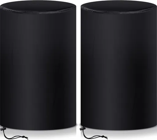 55 Gallon Drum Cover, 210D Oxford Cloth Water Storage Barrel 25 x 37 Inch Outdoor Waterproof Rain Snow Bucket lid with Drawstring, UV Protection, Anti Dust(2 Pcs)