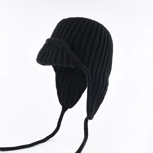 Women Plain Aviator Hat with Earflaps Black