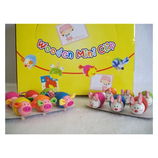 Wooden Mini Clips Pack of 6 Piggy and Rabbit