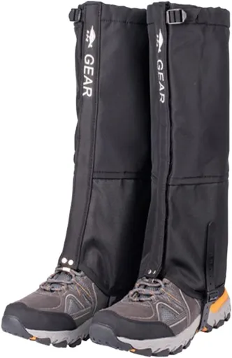 Black Breathable Nylon Waterproof Hiking Leg Gaiters and Snow Boot Gaiters (Fleece Lining) - Unisex Adjustable Sand & Mud Protection for Mountaineering & Desert Trekking, XL Size