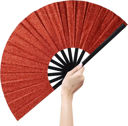 Line Dance Popping Fan,13 Inches Clacking Fans for Line Dancing,Boots on The Ground Hand Fan,Popping Fans for Line Dancing,Music Festivals,Carnival,Disco, Party (Red Glitter)