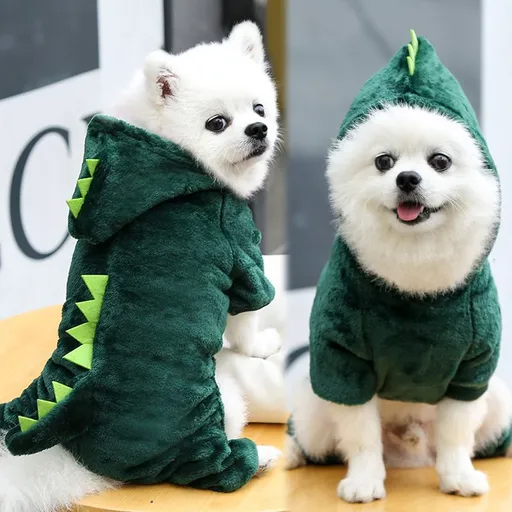 Shine Pet Four Legged Dinosaur Clothes Coral Fleece Four-legged dark green dinosaur (sleeve non-threaded) S (back length 20cm)