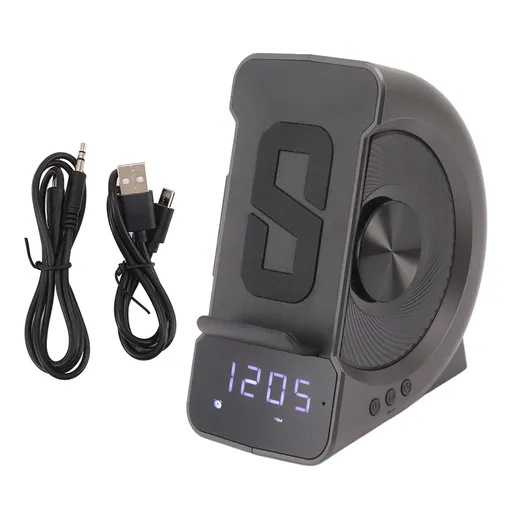 3 in 1 Bluetooth Speaker PC ABS Alarm Clock with Wireless Charging for Bedside 10W Grey