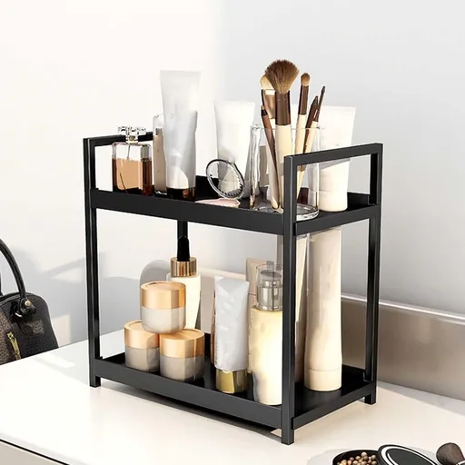 2 Tier Bathroom Organizer Countertop, Bathroom Counter Organizer, Storage Makeup For Dresser, Cosmetic Organizer Rack And Storage Shelf For Bedroom