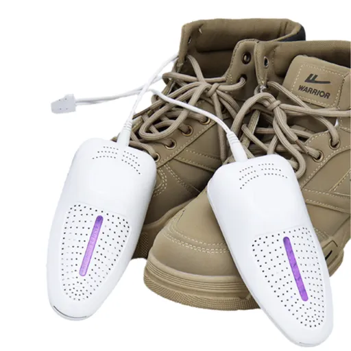 1 Pairs White Portable USB Shoe Dryer – Intelligent Constant Temp Boot Warmer Built-In Violet Light for Deodorising & 360° All-Round Cyclic Thermal Drying