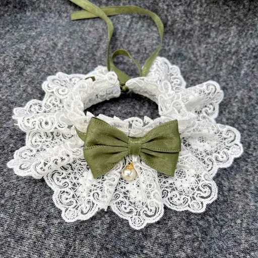 Dog Cat Bib Scarf Bow Tie Pet Accessories Green M lace length 25cm, strap length 60cm