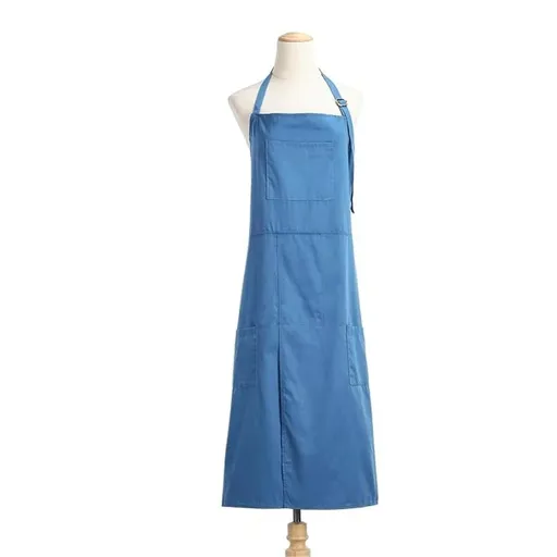 Hanging neck canvas apron long style Pottery Apron with Split Leg, Long Unisex Artist Aprons with 3 Pockets for Ceramics & Clay（ Blue)